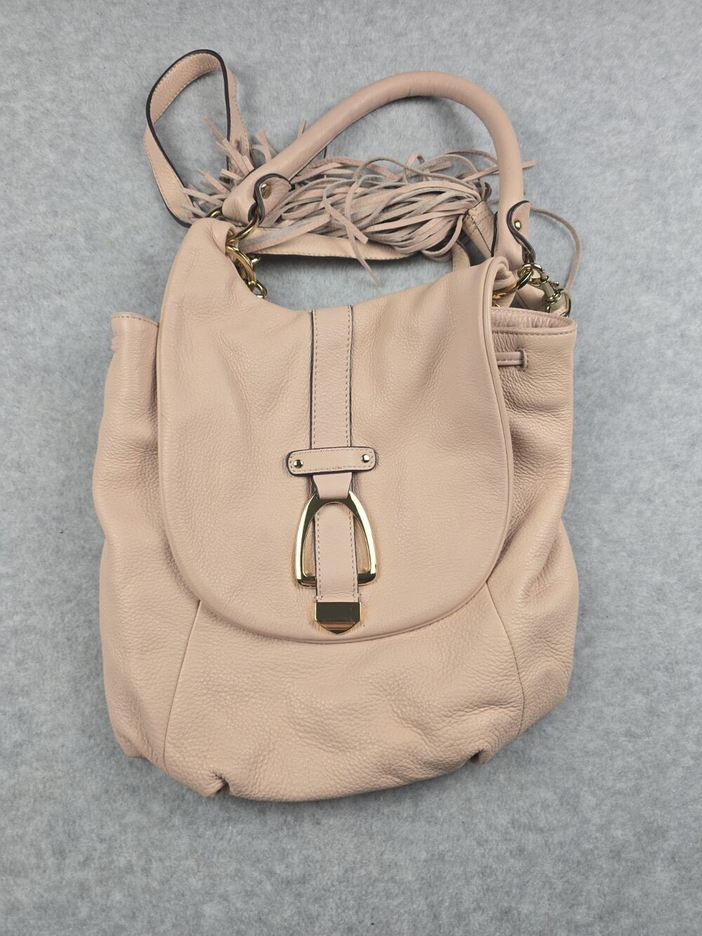 GILI Blush Pink Pebbled Leather Convertible Backpack Shoulder Bag Tassel